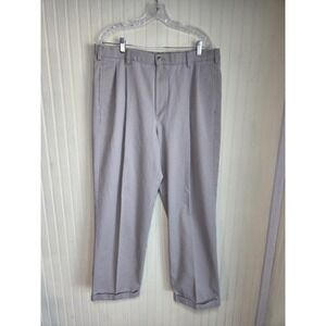 IZOD‎ American Chino Pants Mens 38x32 Gray Pleated Cuffed Cotton Casual Slacks